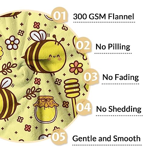 Bee Blanket Gifts, 40"x50" Cute Bee Print Throw for Women Girls, Soft Cozy Warm Flannel for Sofa Bed