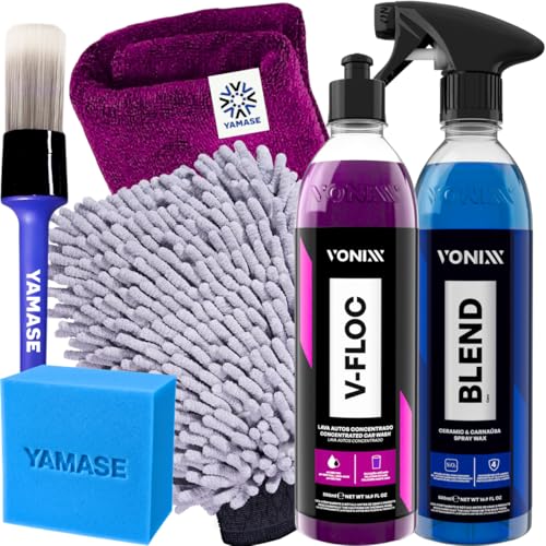 Kit V-Floc Shampoo Neutro Super Concentrado Automotivo + Cera Liquida Protetora Blend Vonixx + Luva Pano Microfibra Yamase