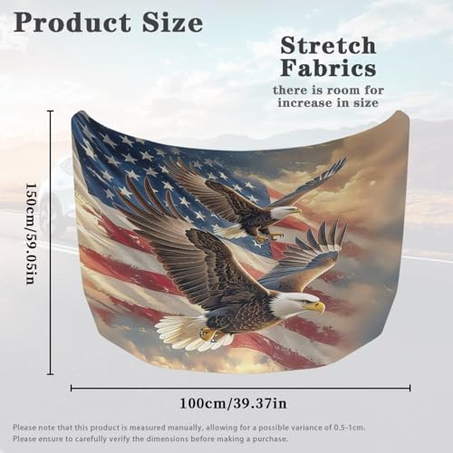 Image of Eagle and American Flag Print Car Hood Cover Scratch Car Protector Waterproof Auto Hood Wrap Blanket Universal Auto Exterior Accessories for Sedan SUV Pickup Truck Jeeps
