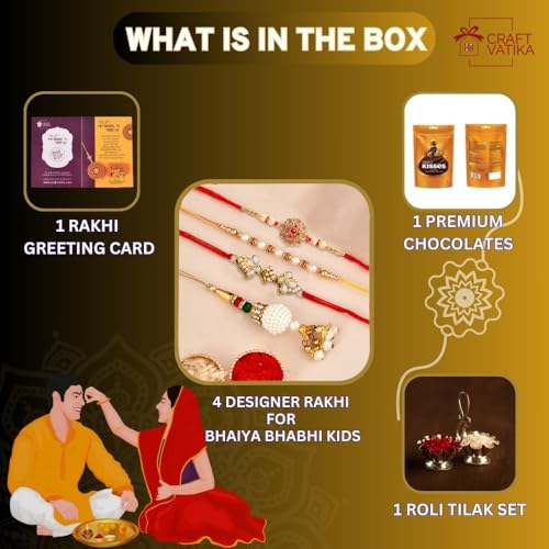 Image of CraftVatika Rakhi Gift for Brother with Chocolate Gift Pack for Bhaiya and Bhabhi Kids, Rakhabandhan Gift pack for Bhaiya Bhabhi with Kisses Chocolate Combo, Rakshabandhan Premium Gift Set for Kids Boy (Design 1)