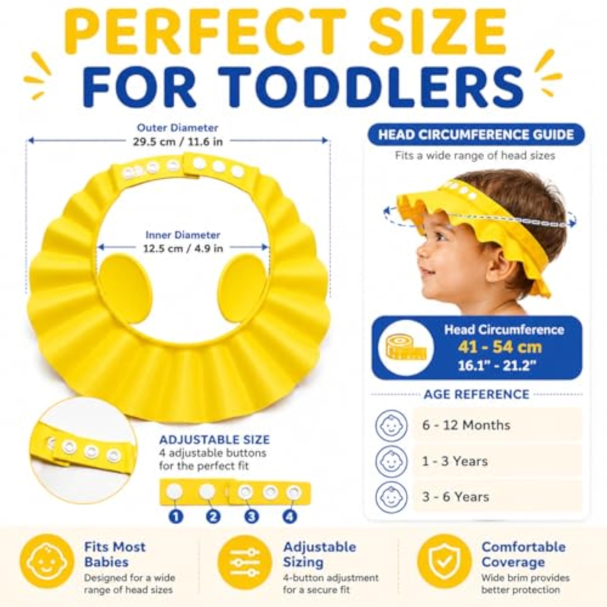 Baby Shampoo Shower Cap for Kids, Adjustable Waterproof Visor