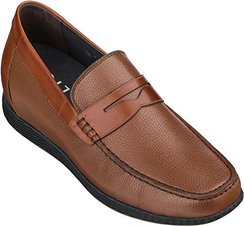 Image of CALTO Men's Invisible Height Increasing Elevator Shoes - Dark Brown Premium Leather Slip-on Lightweight Casual Loafers - 2.4 Inches Taller - S1092 - Size 10.5 D(M) US
