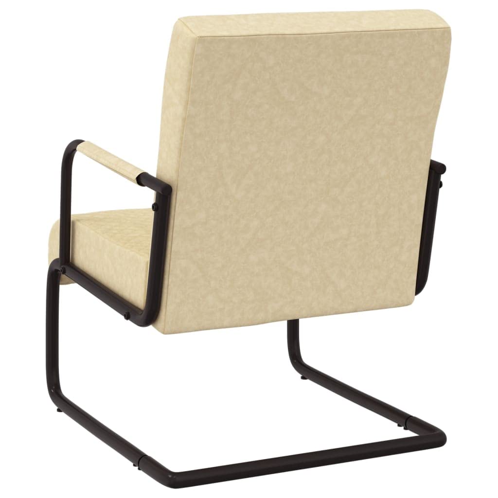 Krzesło na płozach, kremowe, sztuczna skóra z metalowym stelażem, tapicerowane podłokietniki i oparcie, 64,5 x 77 x 88,5 cm, ergonomiczne do salonu, biura, dla gości, wypoczynku
