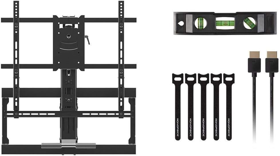 Monoprice Above Fireplace Pull-Down Full-Motion Articulating TV Wall Mount W/Optional Soundbar Mount- For TVs 42in to 65in Max Weight 62 lbs