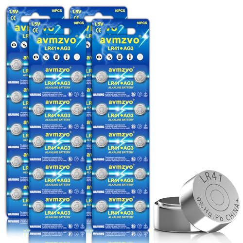 avmzvo AG3 Pilas de botón alcalinas LR41, 40 unidades, 1,5 V, 392A/192/LR736