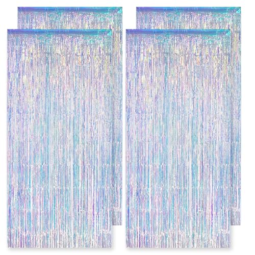 MCTNCT 4 peças cortina de lâmina metálica risada com purpurina, cortina de folha metálica fundo de foto decoração de festa cortina de purpurina aniversário Natal Frozen sereia menina (1 m x 2 m)