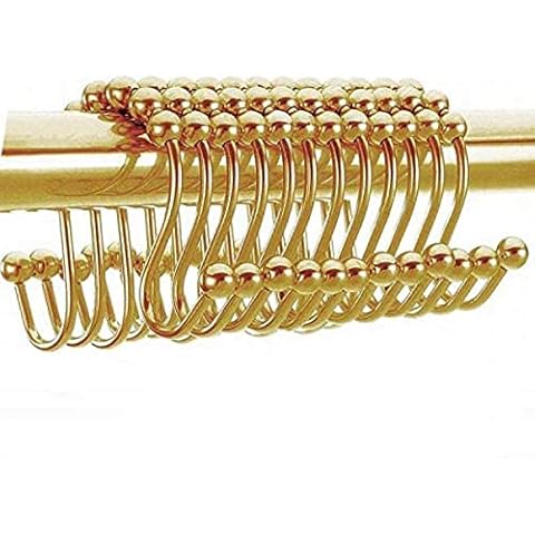 Gold Double Glide Shower Curtain Rings Hooks Cover