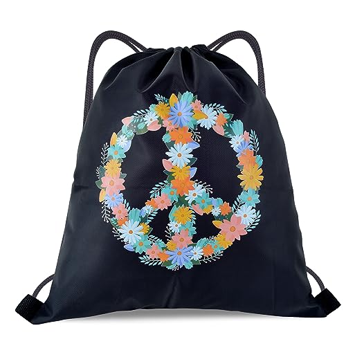 jiawaggag Turnbeutel Hippie Rucksack Flower Power Retro Schlagermove Accessoires für 60er 70er Jahre Herren Damen Mottoparty Fasching Karneval Orange (Schwarz)