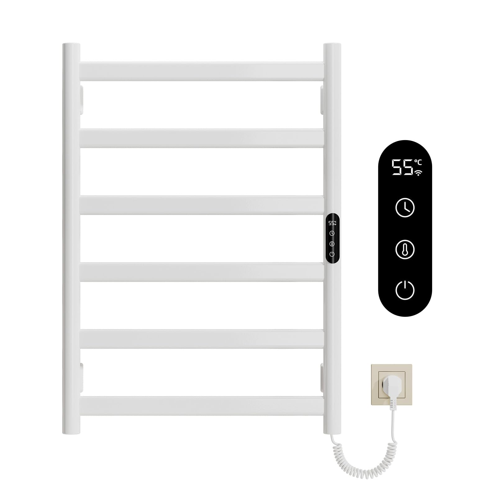 Scaldasalviette Elettrico Bagno, 700 x 500mm 175W Termoarredo Elettrico Bagno con LED Touch Screen, 0-9h Timer e 30-70℃ Temperatura, IPX4 Termoarredo Elettrico da Parete, Bianco