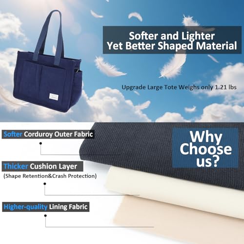 UERRUAM Tote Bag for Women with Pockets,Large Corduroy Crossbody Purse for Laptop,Work,College,Everyday,Travel 5
