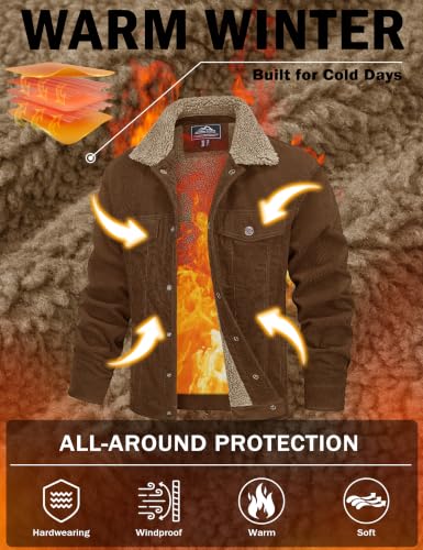 Image of MAGCOMSEN Men's Corduroy Jacket Winter Sherpa Lined Warm Thick Trucker Cargo Coat with 5 Pockets
