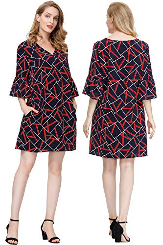 Image of BUENOS NINOS Dresses for Womens Summer Bell Sleeve V-Neck Shift Dress Mini Dress