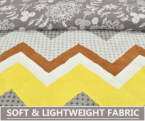 Image of IVAZA Luxury Ultrasonic Punch AC Comforter Blanket - Quilted Microfiber Floral Pattern, Lightweight Breathable All‑Season Blanket for Bedroom, Travel (Singled Bed,228x152 CM) (Yellow Zig zag)