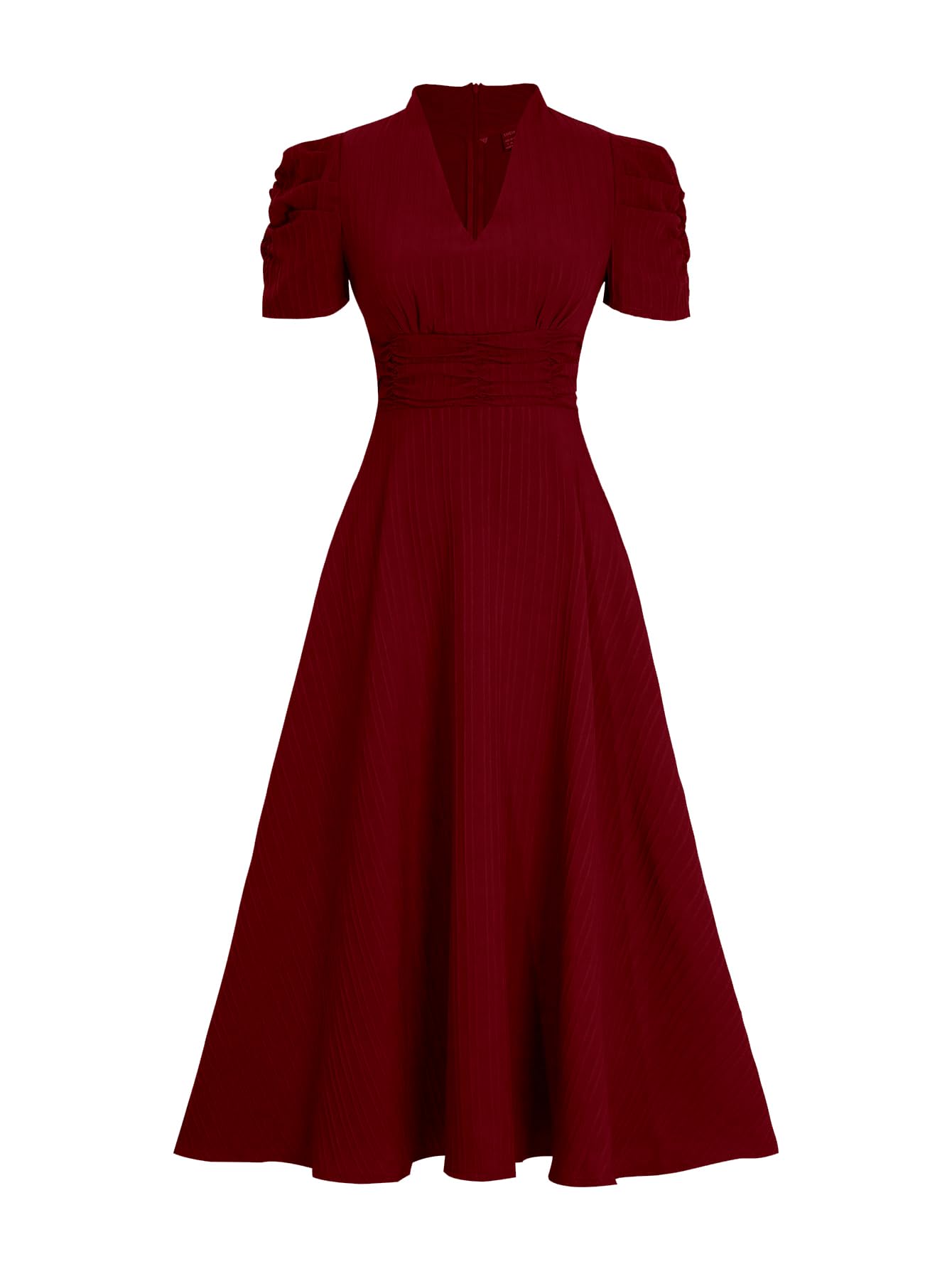 Shasmi Robe longue trapèze unie à col en V pour femme - Robe de soirée - Robe de fête du Nouvel An - Manches bouffantes - Taille ajustée - Style occidental élégant et décontracté (robe