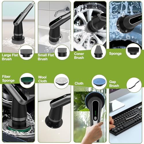 Image of WKY-Electric Spin Scrubber - Upgraded 10-in-1 IPX7 Waterproof Shower Scrubber, Retractable Handle & 2-Speed for Toilet, Bathroom, Bathtub, Tile Floors