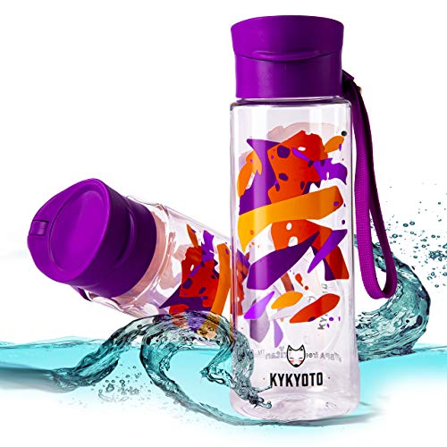 KYKYOTO Eastman Tritan - Botella sin BPA (0,65 L) A prueba de fugas, transparente. Flip Top. Para camping, ciclismo, senderismo, yoga, gimnasio, escuela y más.