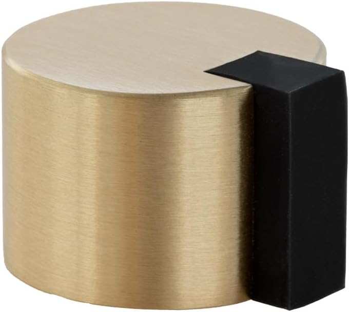 Gold Door Stop | Adhesive Installation | Ø28x20mm | Brass Body | Black Rubber Protection | Functional and Decorative | I-19328LMT