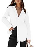 Womens Button Down Shirts Dress Shirts Long Sleeve Blouses V Neck Solid Casual Tunics Tops with Pockets