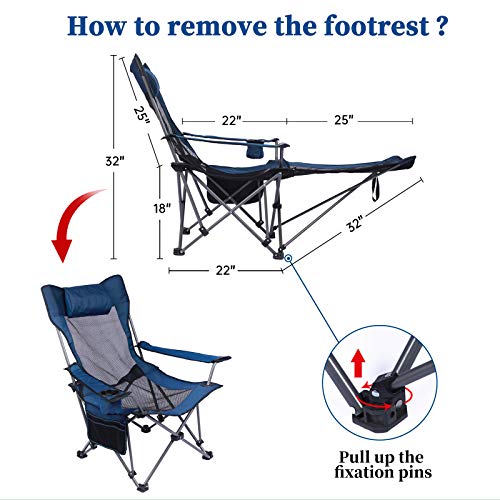 Kefomol Camping Lounge Chair, Portable Reclining Camping Chair, Folding Camping Chair With Footrest, Headrest & Storage Bag, Mesh Recliner With Backpack, 330Lbs Weight Capacity (Blue) #TOP4