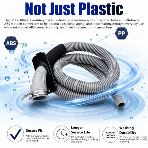 Image of DC97-18682D, DC97-18682C Washer Drain Hose - Compatible with Samsung | Replaces DC97-18682A DC97-18682E DC97-18682B DC67-00808A DC61-03947A, Fits WA50M7450AW WA45T3200AW WA45H7000AW Drain Hose