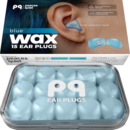 Peace&Quiet | PQ Wax Ear Plugs for Sleeping, Swimming - Soft Noise Cancelling Silicone Gel Wax Earplugs for Sleep and Swimmers, Sound Blocking Level of 32 Db, Color: Blue