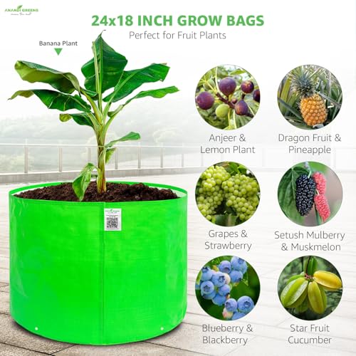 Image of Anandi Green's Premium HDPE Uv Protected 260 GSM Round Green Colour Plant Grow Bag Suitable for Terrace and Vegetable Gardening Size 24x18 Inch Pack of 2