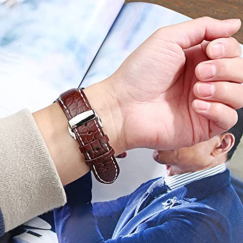 Image of Moran Genuine Leather Band Alligator and Cowhide Replacement Deployment Buckle Watch strap18mm to 24mm Crocodile Leather Strap for Men's and Women's