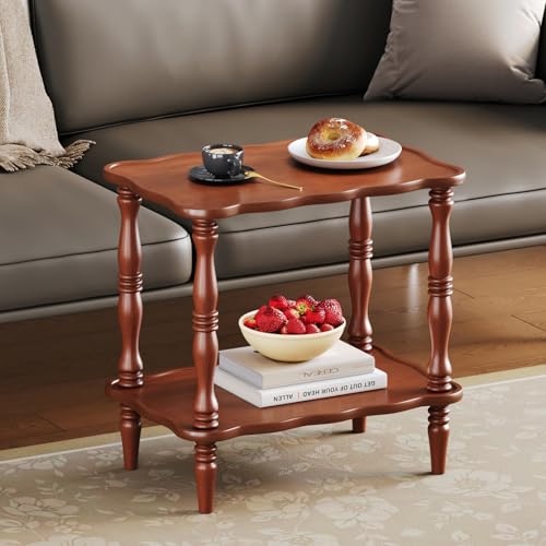 Image of Uniclinens Solid Wood End Side Table - Small Wooden Nightstand for Living Room Bedroom, Retro Brown