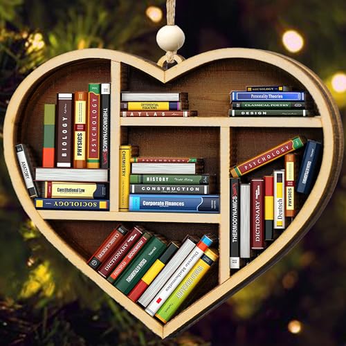 (2 camadas) Ornamento de livro 3D, enfeites de árvore de Natal de madeira 2025, presentes de natal para mulheres, homens, presente de dia dos namorados para amantes de livros, leitor de livros, clube