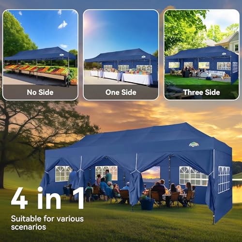 Image of COBIZI 10x30 Heavy Duty Pop Up Canopy Tent with 8 Sidewalls, Navy Blue