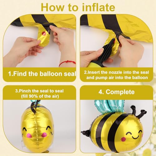 Image of 6PCS Bee Balloon 31 Inch,Cute Smile Face Bee Balloons Yellow and Black Bee Foil Mylar Balloons,Lovely Woodland Honeybee Balloons for Baby Shower Bee Themed Party Birthday Decoration Supplies
