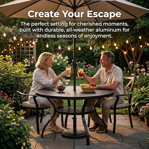 Image of Incbruce Patio Dining Table, 41 inch Round Table Metal Steel Slat Table with 1.57 inch Umbrella Hole, for Backyards, Porches, Gardens, or Poolside