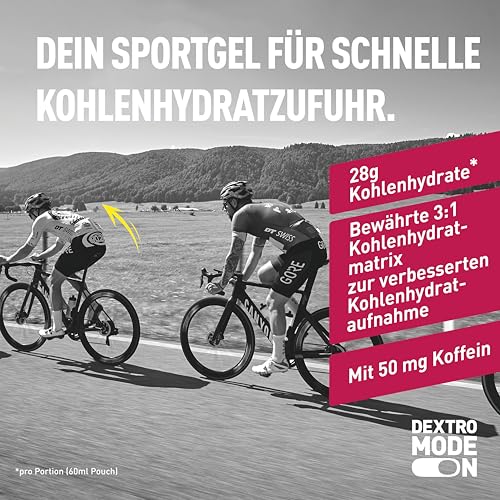 DEXTRO ENERGY LIQUID GEL CHERRY UND CAFFEINE - 18x60 ml Energy Gel, Koffein Booster, Traubenzucker Konzentrat mit schnell verfügbaren Kohlenhydraten