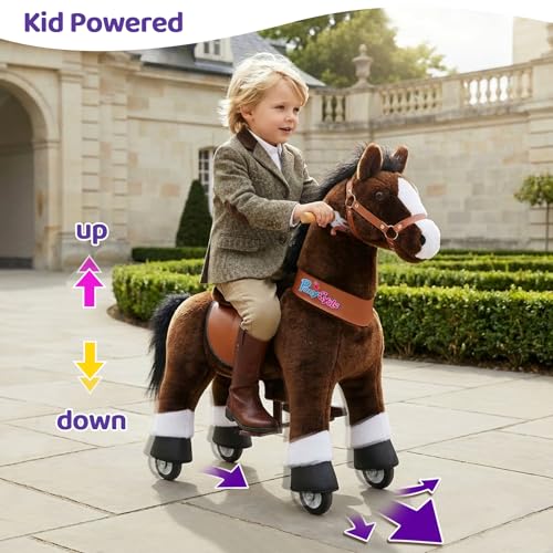 Image of PonyCycle Official Classic U Series Ride on Horse Toy Plush Walking Animal Chocolate Brown Horse Size 4 for Age 4-8 Ux421