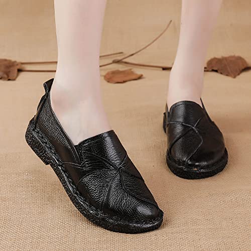 Image of Trsorini Women Leather Loafers Slip-on Casual Flat Shoes