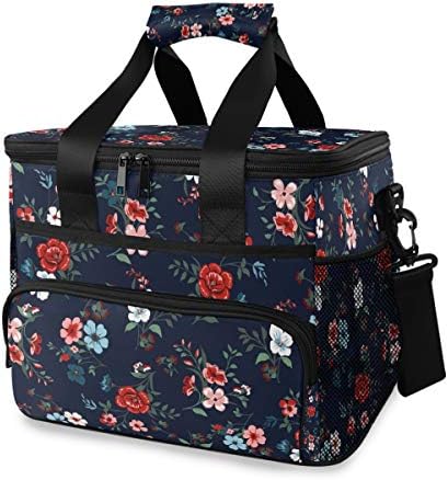 JUMBEAR 15L Leakproof Reusable Insulated Cooler Lunch Bag Office Work Picnic Hiking Beach Lunch Box Organizer with Adjustable Shoulder Strap, Rose Floral