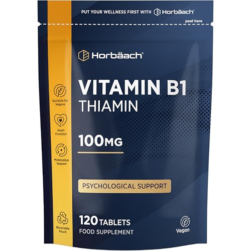 Vitamin B1 Thiamine 100mg Tablets | 120 Count (4 Months Supply) | High Strength Vitamin B1 | Suitable for Vegetarians and Vegans | by Horbaach