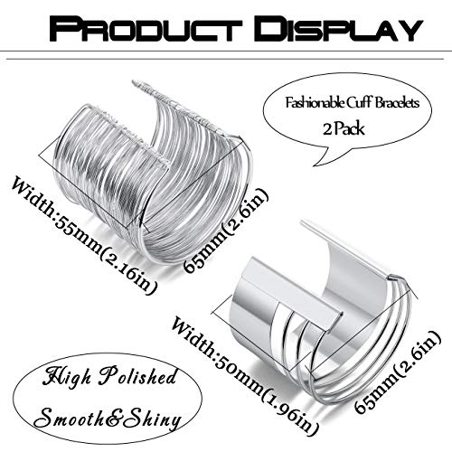 Besteel 2 Pcs Cuff Bangle Bracelet Set For Women Open Wide Wire Bracelets Adjustable Gold Sliver-Tone Plated #TOP1
