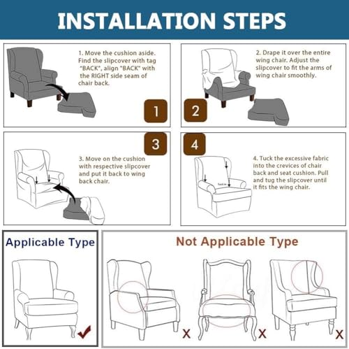 Fundas elásticas para sillón orejero con cubretaburete rectangular lavable de dos piezas 5