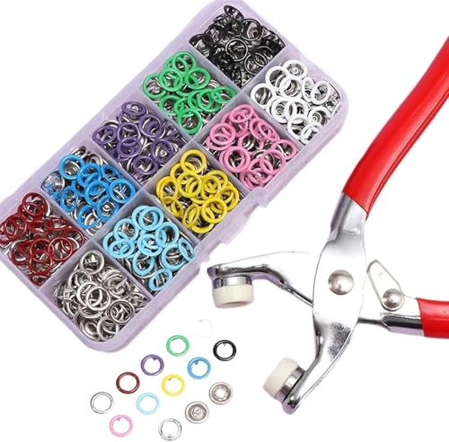 Image of TAWZIX Snap Buttons Kit - 100 Sets 9.5 mm Metal Snap Fasteners in 10 Colours with Hand Pliers Tool, Five‑Claw Copper Buckles for Sewing, DIY Crafts, Baby Clothes, Hats, Bibs & Rompers (Multicolour) - DIY Snap Fastener Kit, Metal Press‑Studs & Hand Pliers Set, Sewing Accessories, Craft Supplies