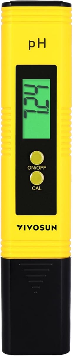 VIVOSUN Digital pH Meter, 0.01pH High Accuracy Pen Type pH Tester for Hydroponics, Household Drinking, Pool and Aquarium, Yellow, UL Certified