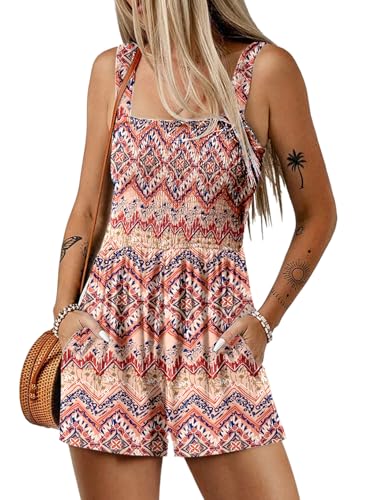 Dokotoo Loose Jumpsuits for Women Red Wide Leg Overalls Sleeveless One Piece Short Pant Romper with Pockets 2026 Fashion Printed Large