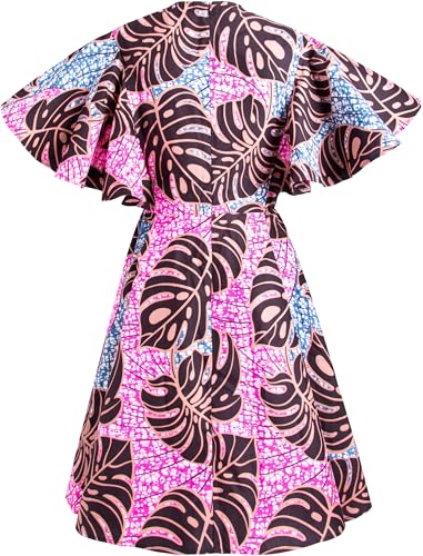 Image of Womens African Vintage Ruffle Trim Sleeve Ankara Tunic Swing Dress