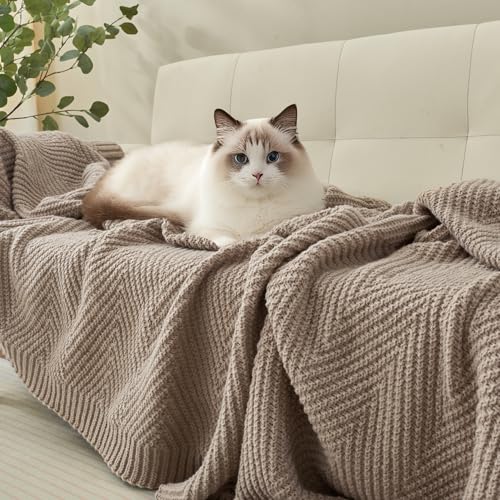 Knitted Throw Blanket 50"X60", Taupe Knit Throws for Bed, Super Soft Boho Chevron Blankets for Couch Sofa Chair Room Decor, Textured Decorative Farmhouse Cozy Lightweight - Image 6