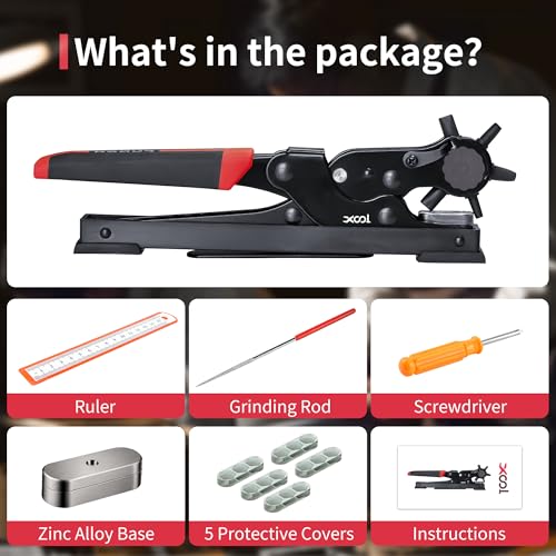 image for XOOL Oval & Round Holes Belt Hole Puncher for Leather, Precision Multi