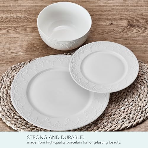 Image of Pfaltzgraff Esmerlda White 24 Piece Plate Bowl Dinnerware Set, Service for 8