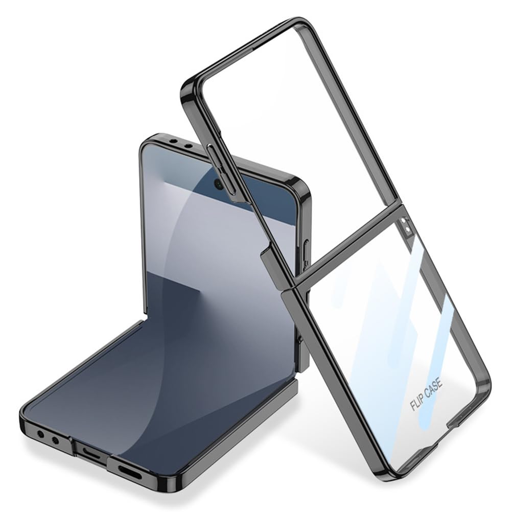 Étui pour Samsung Galaxy Z Flip 7, Mince Electroplated Cadre Housse Transparente Coque Antichoc,Noir,Flip 7