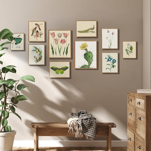 crmotu Vintage Framed Wall Art, Cactus Floral Botanical Prints, Tropical Plant Canvas Pictures, Minimalist Yellow Flower Wall Decor Living Room Bathroom Bedroom, Rustic Farmhouse Decor, 12x16inch