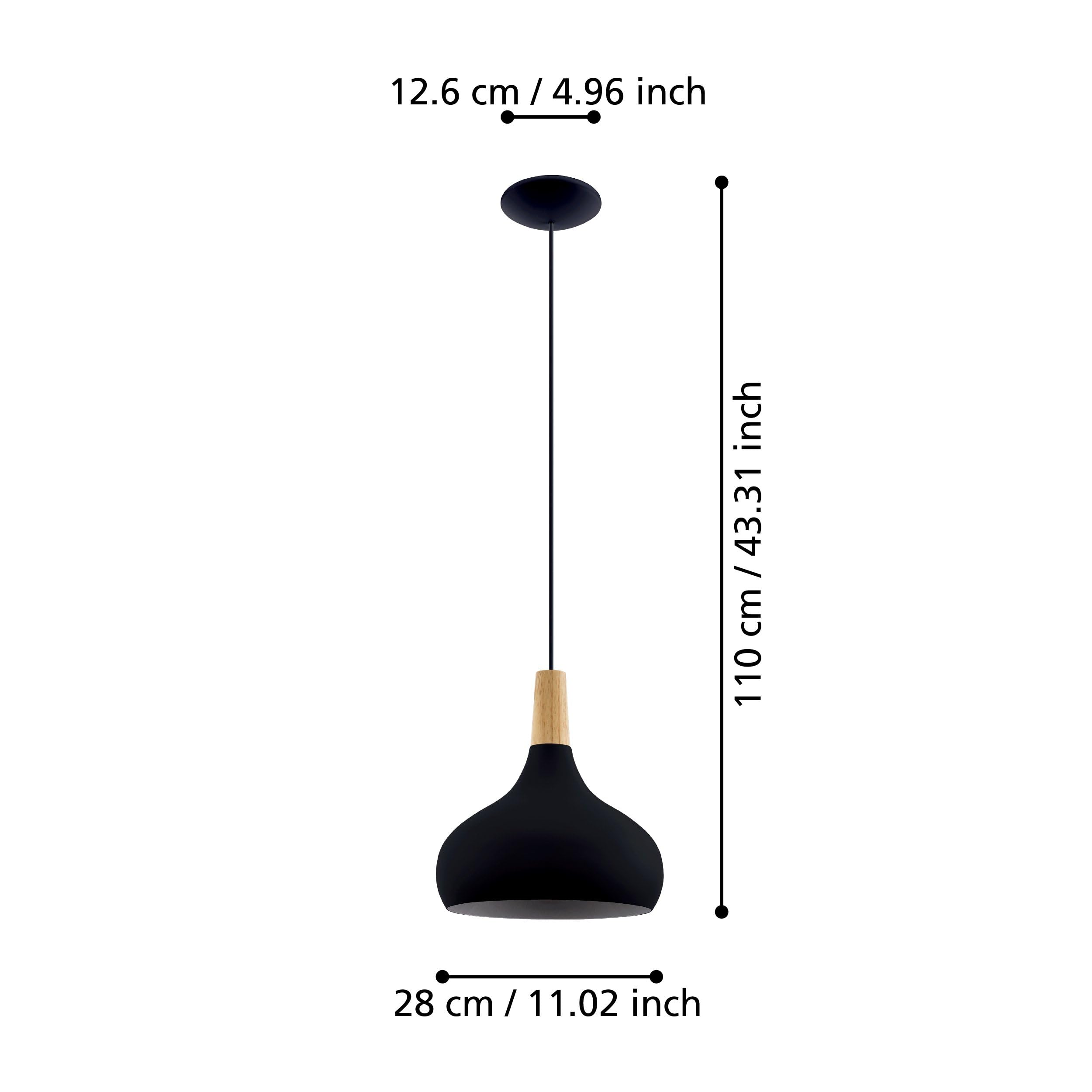 Eglo lámpara colgante Sabinar para comedor, luminaria para sala y comedor | iluminador de metal en negro y madera en natural, FSC100HB, candil con casquillo E27, Ø 28 cm
