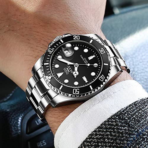 Image of OLEVS Watches for Men Classic with Date Business Dress Luxury Big Face Green /Black /Blue Waterproof Luminous Mens Wrist Watch Analog Two Tone Stainless Steel Men Watch